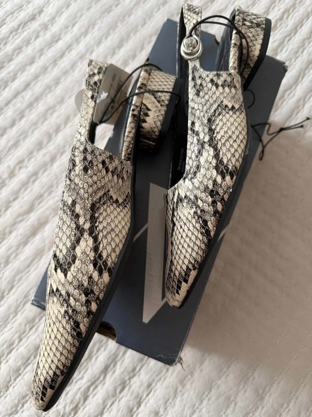 Worthington Snake-Print Pointed Slingback Flats in Beige & Black 7 - Picture 3 of 6